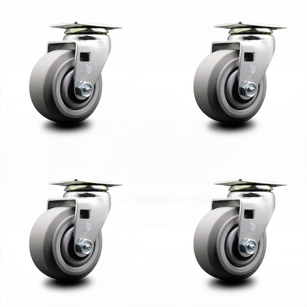 4 Inch Thermoplastic Rubber Wheel Swivel Caster Set with Ball Bearings SCC
